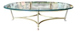 Vintage Hollywood Regency La Barge Style Hoof Foot Brass and Glass Oval Coffee Table