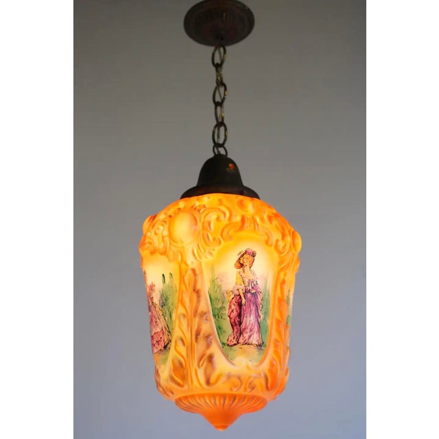 Antique French Renaissance Hand Painted Opaline Victorian Pendant Light, 1910 For Sale - Image 14 of 15