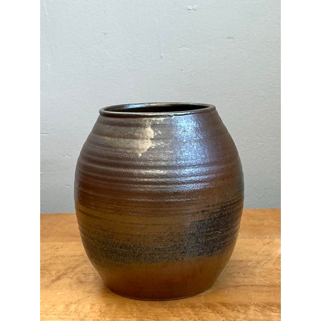 Vintage Brown Glazed Ceramic Vase For Sale - Image 10 of 12