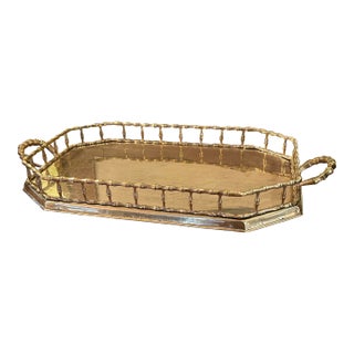 Vintage Octagonal Faux Bamboo Brass Gallery Tray For Sale