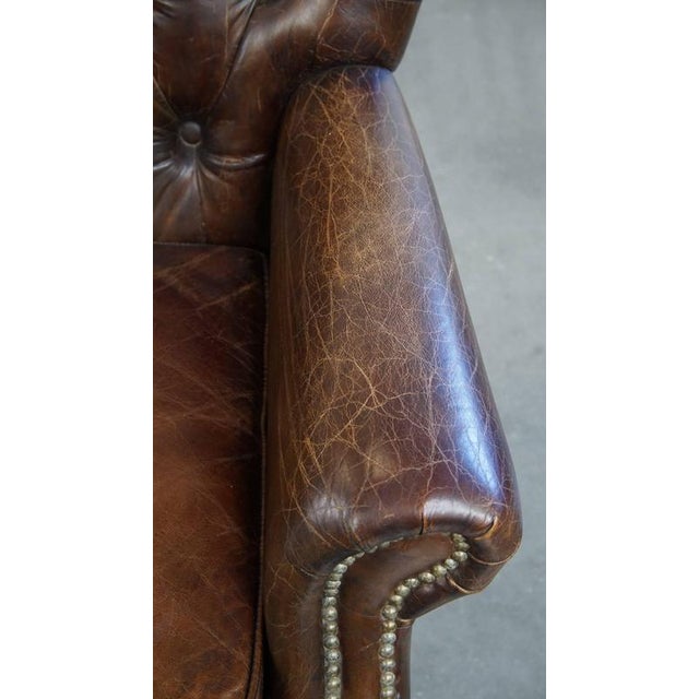 Brown Cognac Colored Brown Chesterfield Armchair For Sale - Image 8 of 14
