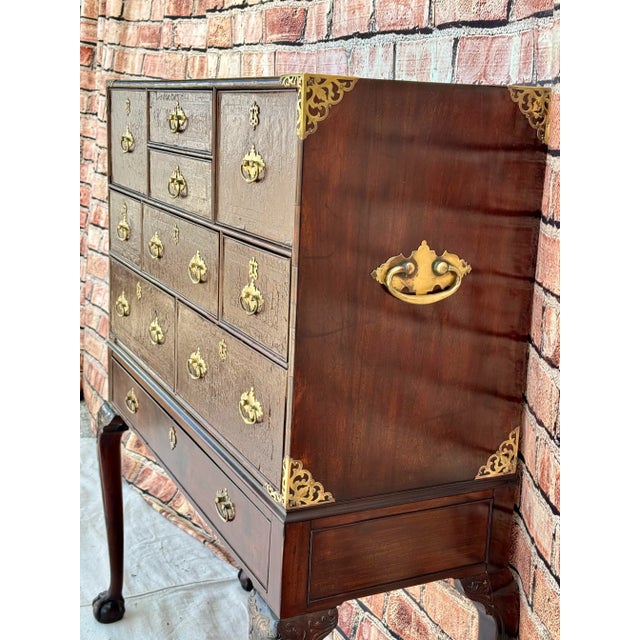 Wood 19th Century Campaign Desk Cabinet on Stand For Sale - Image 7 of 12