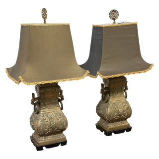 In the Style of James Mount Chinoserie Table Lamps, Pair For Sale