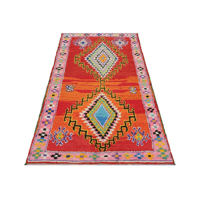 1950s Vintage Moroccan Runner Rug in Red With Colorful Medallions | Rug & Kilim For Sale - Image 5 of 7