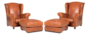 Leather Chairs with Ottomans from Baxter, Set of 4