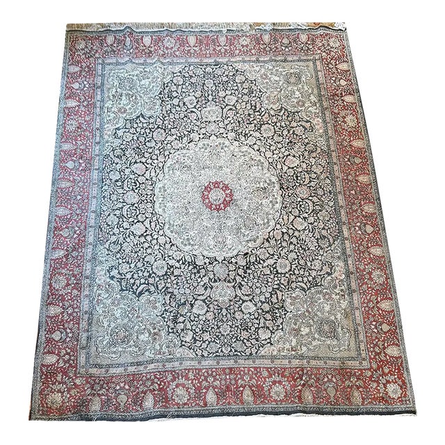 A Vintage 100% Hand Knotted 8'x10' Persian Qum Silk Area Rug For Sale