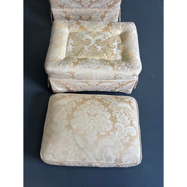 Antique Upholstered Rolled Arm Chair and Ottoman For Sale - Image 9 of 12