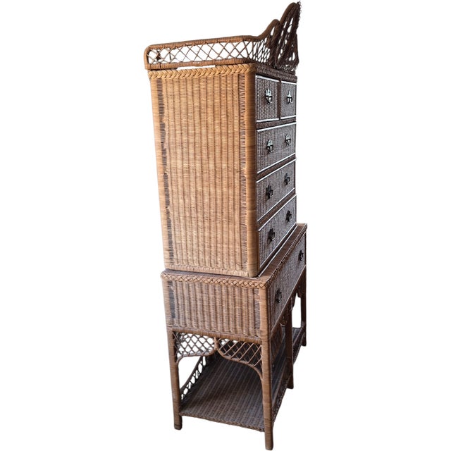 Traditional 1970s Ralph Lauren Woven Wicker Rattan Highboy Dresser For Sale - Image 3 of 5