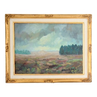 1940s French Oil Landscape in Gilt Frame For Sale