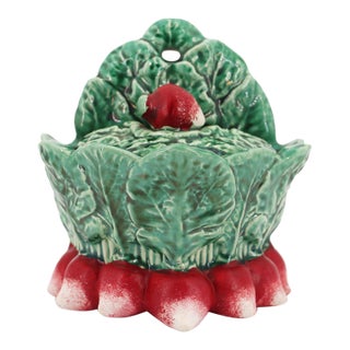 1940s Majolica Ceramic Radish Salt Container, Portuguese For Sale