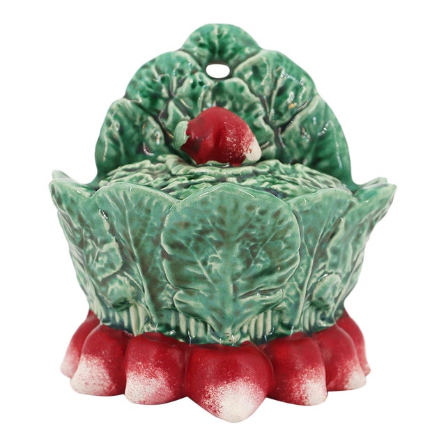 1940s Majolica Ceramic Radish Salt Container, Portuguese For Sale