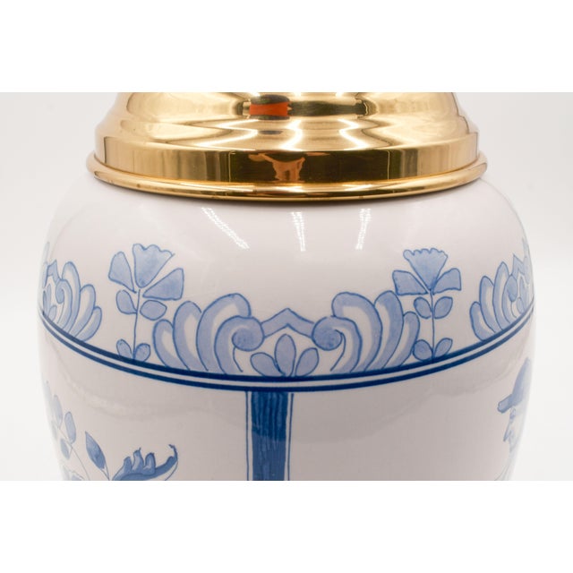 1980s Royal Delft Large Blue & White Tobacco Jar C-49 With Brass Lid For Sale - Image 5 of 12