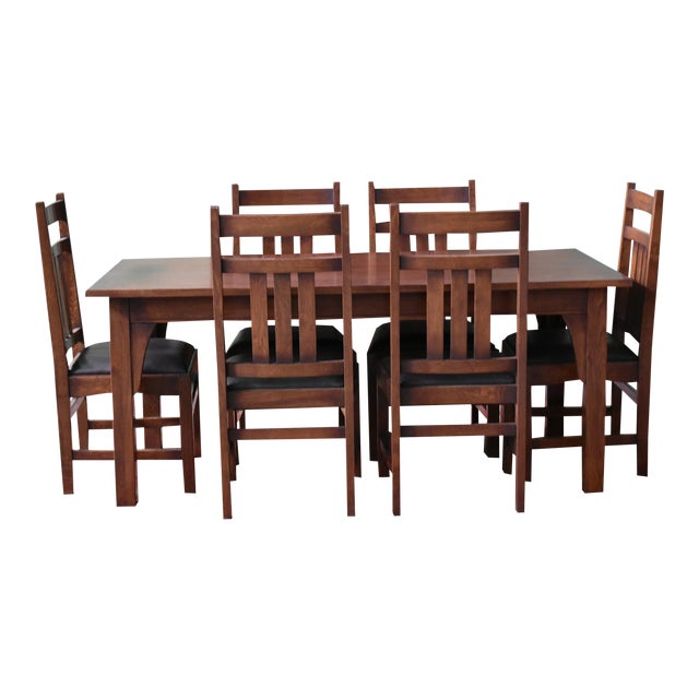 Crafters And Weavers Mission 70 Solid Oak Dining Table Set With 6