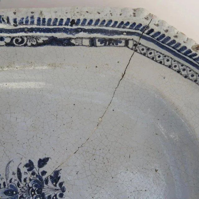 Rouen French 19th Century Faience Rouen Platter Staple Repair For Sale - Image 4 of 9