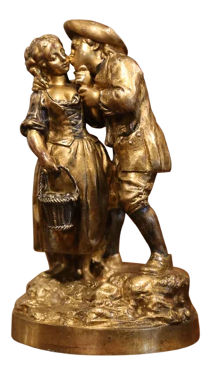 Mid-19th Century French Patinated Bronze Sculpture Composition "The Kiss"