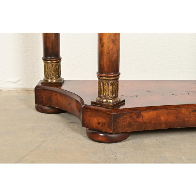 Maitland Smith Style French Empire Burl Wood and Gold Gilt Demilune Console Table For Sale - Image 11 of 16