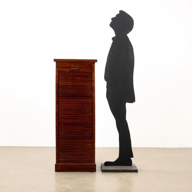 Shutter cabinet in walnut-stained oak, internal chest of drawers with extractable poplar drawers, upper shelf with...