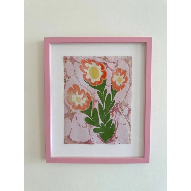 Unique, one of a kind and original Ebru flower paintings with a marbled background by artist, ByMelvin.