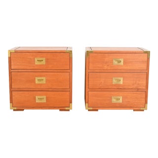 Mid-Century Danish Modern Teak and Brass Campaign Nightstands, Pair For Sale