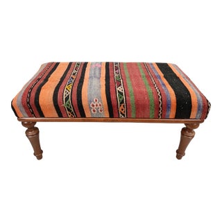 Handmade Turkish Kilim Upholstered Piano Bench For Sale