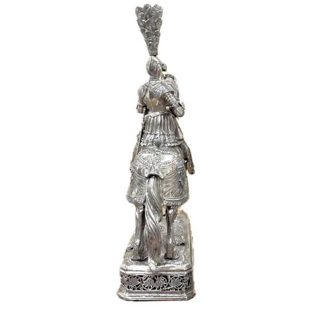 German Silver Jousting Knights on Horseback Sculptures a Pair For Sale - Image 9 of 13
