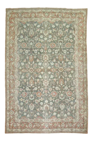 1920s Charcoal Sage Tabriz Rug, 8' X 11'6''