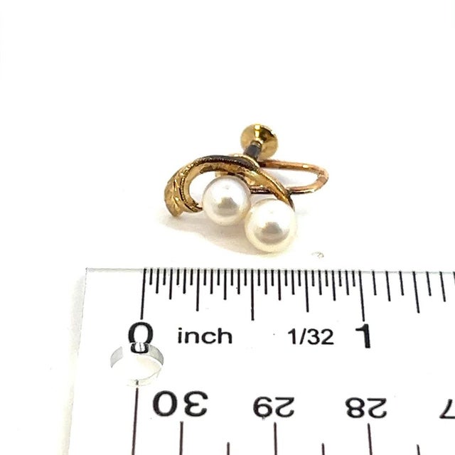 1990s 1990s Mikimoto Estate Akoya Pearl Earrings 14k Y Gold 6.44 mm, 2 pieces For Sale - Image 5 of 5