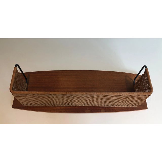 Wood, Rattan and Lacquered Metal Shelves Unit, French work by Raymond Glemeau For Sale - Image 6 of 13