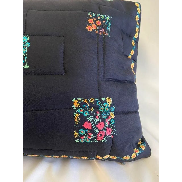 Transitional Vintage Black & Floral Silk Twill Scarf Pillow Cover For Sale - Image 3 of 5