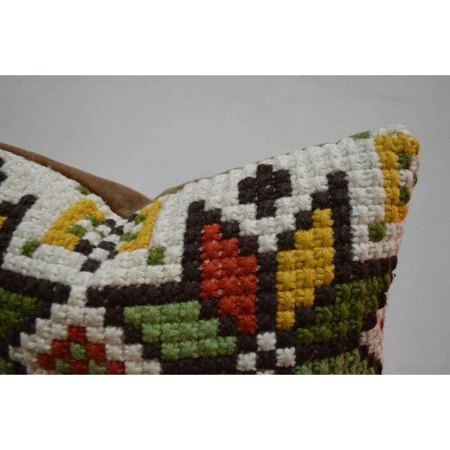Mid-Century Modern Reclaimed Mid-Century Geometric Swedish Needlework Custom Lumbar Pillow 18 X 12 In. For Sale - Image 3 of 5