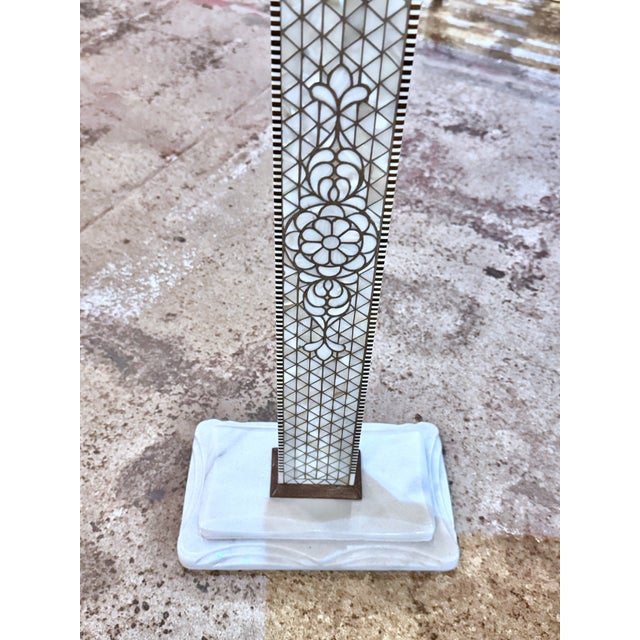 Wood 1990s Mother-of-Pearl Inlay Modern Style Pedestal / Side Table With Natural Marble Base For Sale - Image 7 of 8