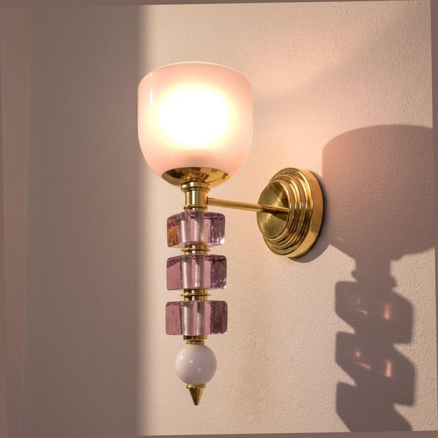 1990s 1990s Pink and Purple, Mid-Century Modern, Murano Glass Sconces - a Pair For Sale - Image 5 of 13