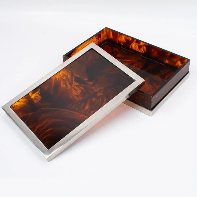 1970s Maison Mercier Paris, Tortoiseshell Lucite and Chrome Box, 1970s For Sale - Image 5 of 11