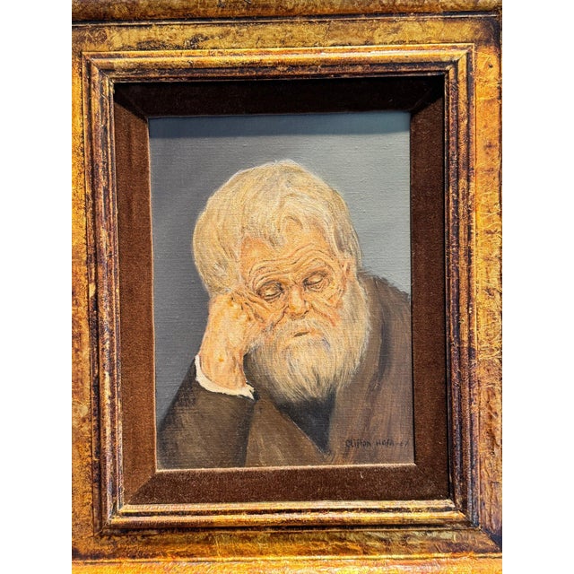 Original Oil Painting on Board: Contemplating Time by Clifton Hofa (1967) This is an authentic, signed original oil...