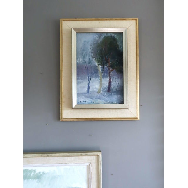 Mid-Century Modern Mid-Century Modern 'Hushed Trees' Vintage Original Landscape Oil Painting, Framed For Sale - Image 3 of 12