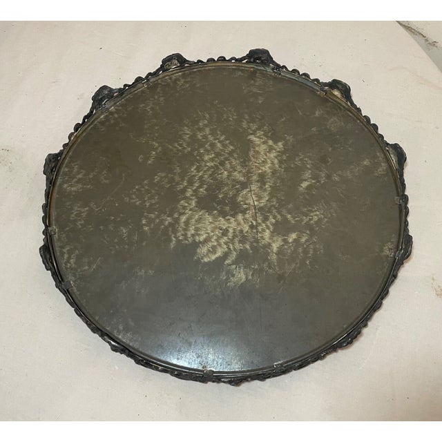 Antique Round Silverplate Plateau Beveled Vanity Jewelry Table Top Mirror Tray For Sale - Image 9 of 9