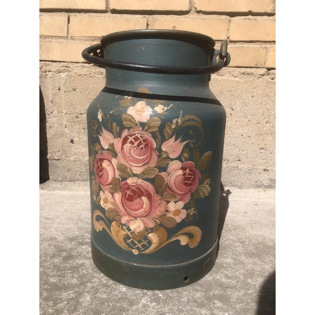 German Milk Can with Hand Painted Flowers, 1920 For Sale - Image 3 of 7