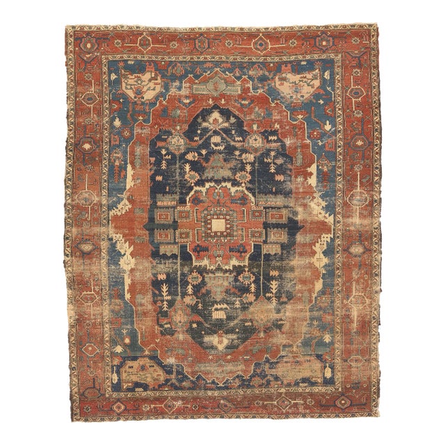 Late 19th Century Rustic Antique Persian Serapi Rug, 10'02 X 12'06 For Sale