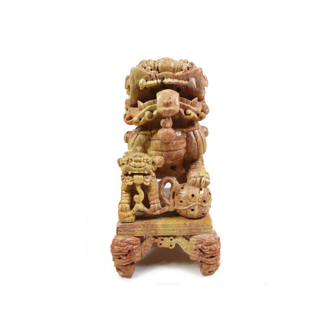 Mid-Century Carved Stone Chinees Dragon Lion Statue Sculpture For Sale - Image 4 of 11