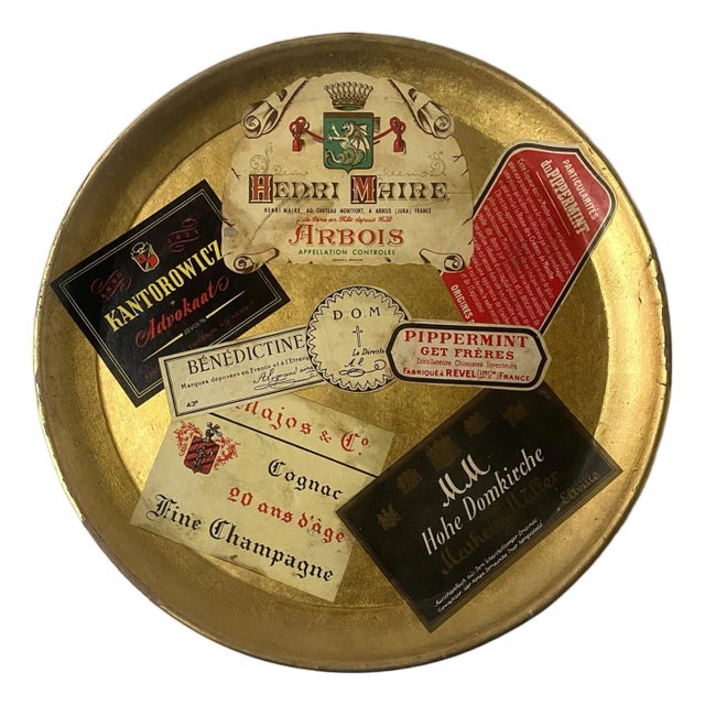 Cocktail Serving Tray, Champagne Spirits Labels, Mid 20th Century, Japan For Sale