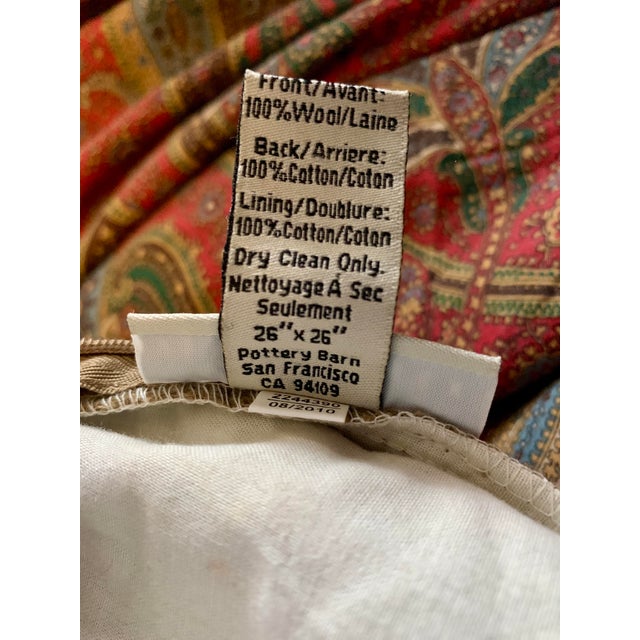 Red Discontinued Pottery Barn 2010 Accent Pillow Red Paisley Made of Wool Fabric Back to Velvet 26” X 26” For Sale - Image 8 of 12