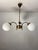 Original vintage chandelier with the manufacturer's KAJ label, Dol pri Hrastniku, Slovenia. Featuring three white opaline...