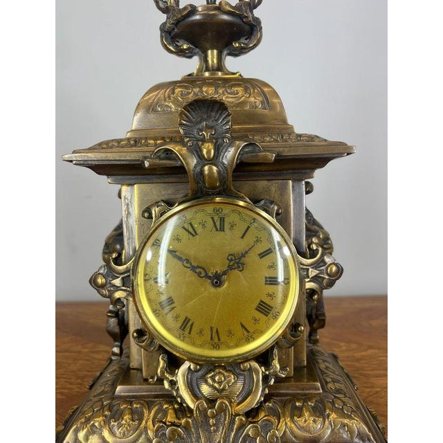 Vintage French Mantel Clock Garniture with Candelabras, Set of 3 For Sale - Image 6 of 18