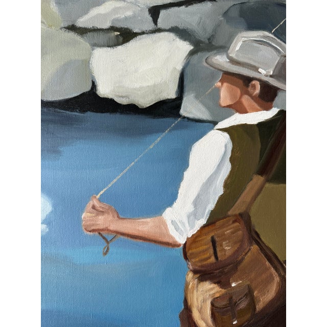 Figurative "The Dapper Fisherman" Modern Original Oil Painting, by Jennifer Hohlfelder For Sale - Image 3 of 7