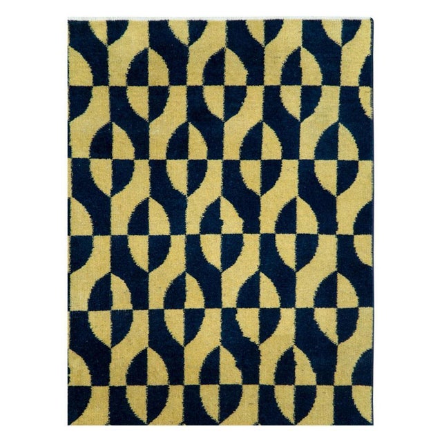 Modern Galerie Shabab Collection Mid-20th Century Handmade Turkish Art Deco Accent Rug in Yellow and Blue For Sale - Image 3 of 10