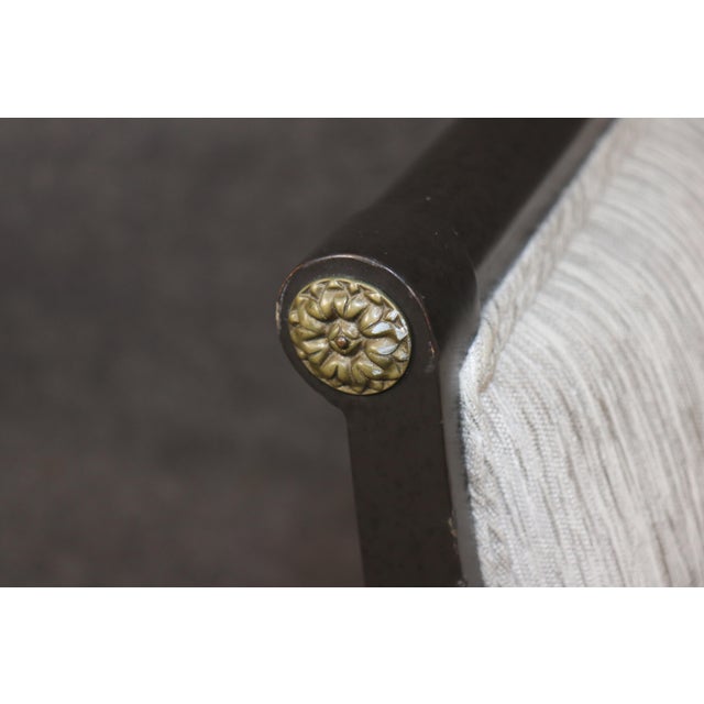 Metal Pair French Empire Style Ebonized & Brass Mounted Upholstered Benches For Sale - Image 7 of 10