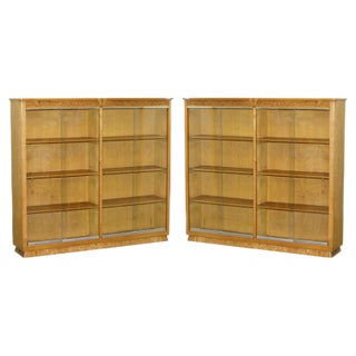 Matching English Oak Library Study Bookcases with Glazed Doors, Set of 2 For Sale