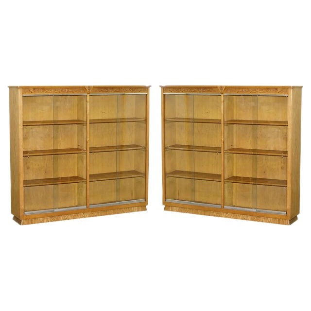 Matching English Oak Library Study Bookcases with Glazed Doors, Set of 2 For Sale