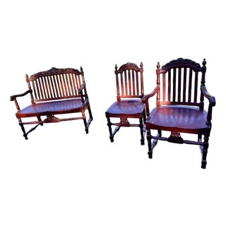 Exquisite, Three-Piece Antique Mahogany Set Stamped by Michigan Chair For Sale