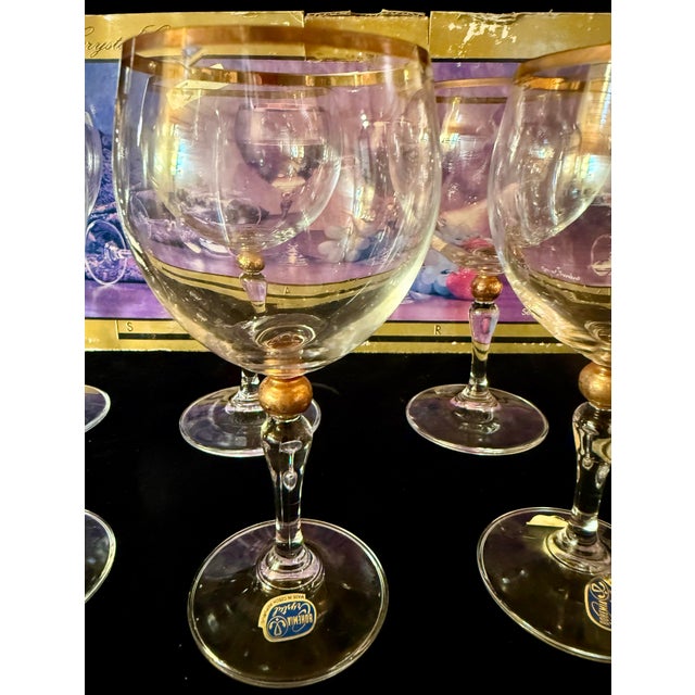 1980s Bohemian Crystal With 24k Gold Trim Stemware Set - Set of 13 For Sale - Image 6 of 12
